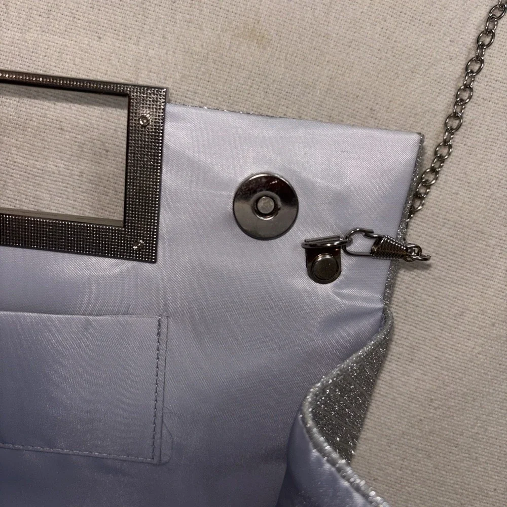 Silver Glitter Evening Bag Clutch Crossbody Silver Chain Prom‎ Formal